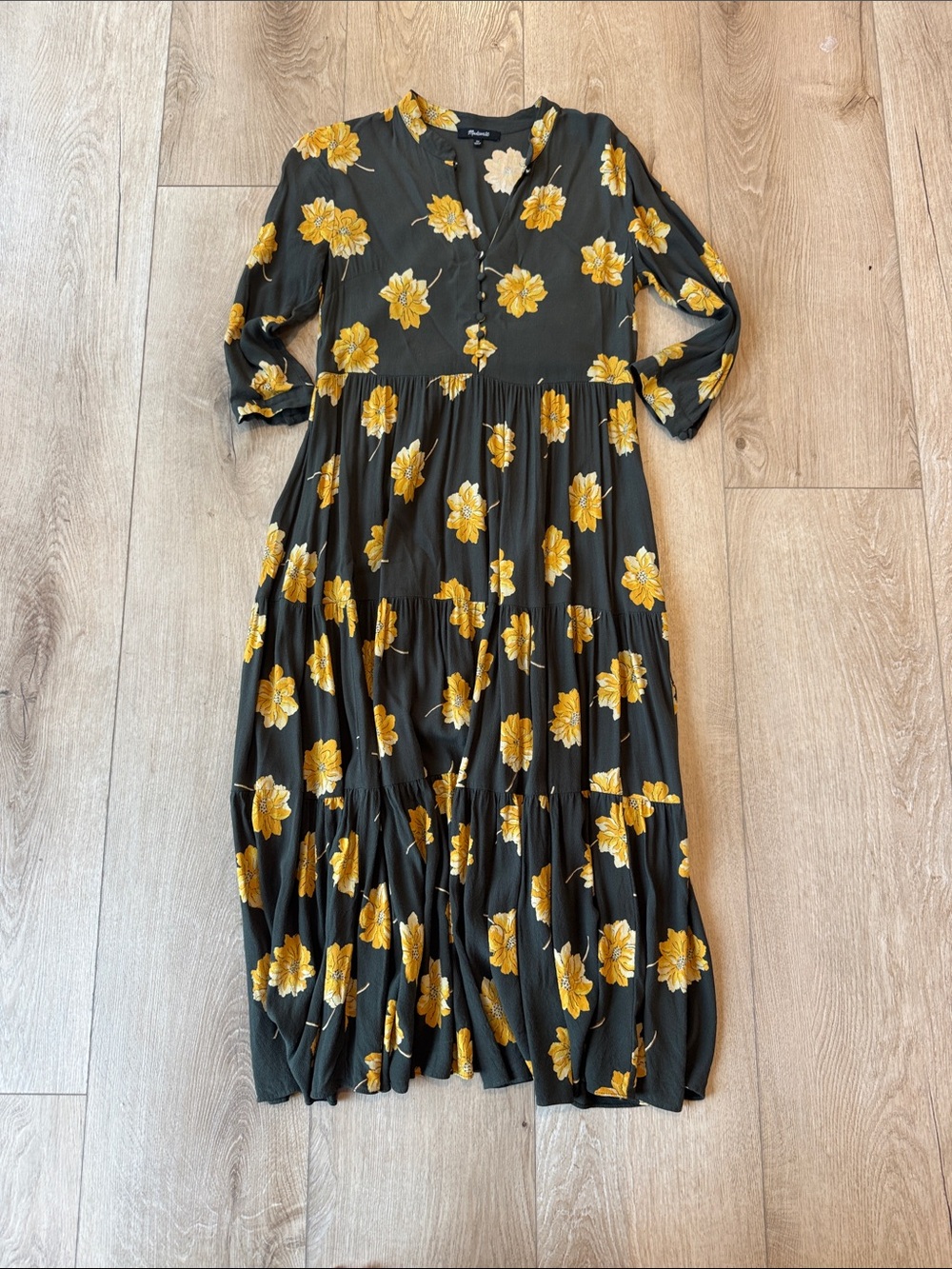 Madewell Black Maxi Dress with Yellow Floral Print